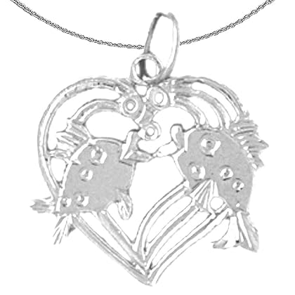 Jewels Obsession Silver Heart With Fish Necklace | Rhodium-plated 925 Silver Heart With Fish Pendant with 18