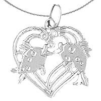 Silver Heart With Fish Necklace | Rhodium-plated 925 Silver Heart With Fish Pendant with 18