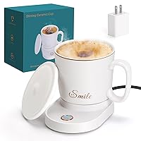 Coffee Mug Warmer with Cup, Coffee Cup Warmer Self Heating & Stirring, Temperature Control 131℉ Mug Warmer for Coffee Milk Tea, Heating Pad Support Wireless Charging for Desk, White