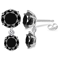 8.23 ct Black Round Real Moissanite Solitaire Stud Earrings