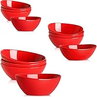 Hasense 12 - Piece Large Oval Salad Bowls Set, 42+36+28oz Ceramic Serving Dishes for Entertaining Christmas Thanksgiving, Red Bowls for Kitchen, Ideal for Pasta Soup Fruit, Dishwasher Microwave Safe