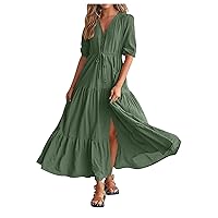 Spring Plus Size Dresses Sundresses for Women 2024,V Neck Ruffle Floral Dress Flowy Chiffon Beach Dress Vacation Tropical Boho Summer Dress Floral Print Dresses for Women