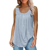 Tank Tops for Women Loose Fit Sleeveless Tanks Woman Summer 2023 Trendy Pleated Tunic Crew Neck Shirt Graphic Tees