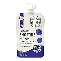 Serenity Kids 6+ Months Dairy-Free Smoothie Baby Food | USDA Organic | Grass Fed Collagen Protein | 3.5 Ounce BPA-Free Pouch | Berry Butternut | 1 Count