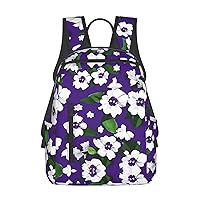 purple white Floral print Lightweight Laptop Backpack Travel Daypack Bookbag for Women Men for Travel Work