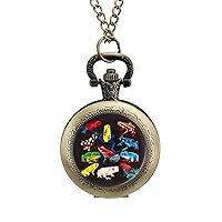 Frogs Set Colorful Low Poly Pocket Watch with Chain Vintage Pocket Watches Pendant Necklace Birthday Xmas