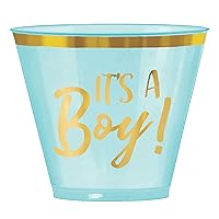 Hot Stamped Oh Baby Boy Blue Tumblers - 9 oz. (30 Pack) - Perfect for Baby Showers and Reveal Celebrations