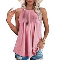 Womens Fashion Tank Tops Dress Casual Plus Size Scoop Neck Pleated Camisole Loose Fit Summer Flowy Sleeveless Shirts