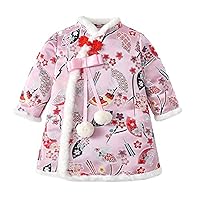 baby girls' winter thickened Chinese style fan printed Tang suits,babys' one-year-old cheongsam new year's clothing.