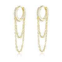 925 Sterling Silver CZ Chain Hoop Earrings Dangle Chain for Women Teen Girls Dangle Earrings Tassel Hoop Earrings