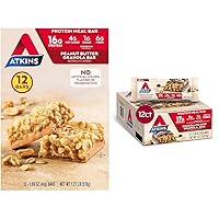 Atkins Peanut Butter & Chocolate Chip Granola Protein Meal Bars, High Fiber, 16-17g Protein, 1g Sugar, 3-4g Net Carbs, Keto Friendly, 12 Count