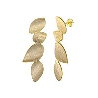 Silver Long Leaves Earrings plated in 18k Gold with satin finish