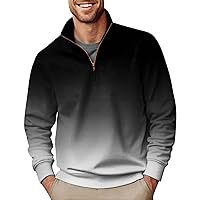 2024 Men's 3/4 Zip Pullover Long Sleeved Fashion Slim Fit Top High Collar Cotton Sweatshirt Lightweight Workout Shirt
