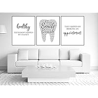 3 Piece Framed Art Prints Healthy Teeth Don't Happen By Chance Poster Pictures Dental Quote Canvas Wall Painting For Home Dental Office Decoration With Inner Frame