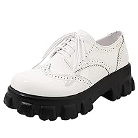 Oxford Shoes Women Platform Wingtip Brogue Loafers Patent Leather Lace Up Pumps