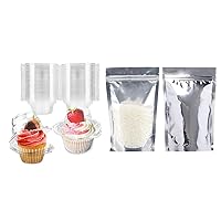 50 Pcs Plastic Cupcake Boxes and 100 Pcs Mylar Bags for Food Storage Resealable Bags for Small Business 6x9Inches