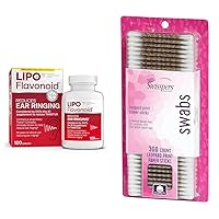 Lipo Flavonoid Tinnitus Relief Ear Health Vitamins 100 Caplets Bundle with Swisspers Premium Cotton Swabs 300 Count Pack