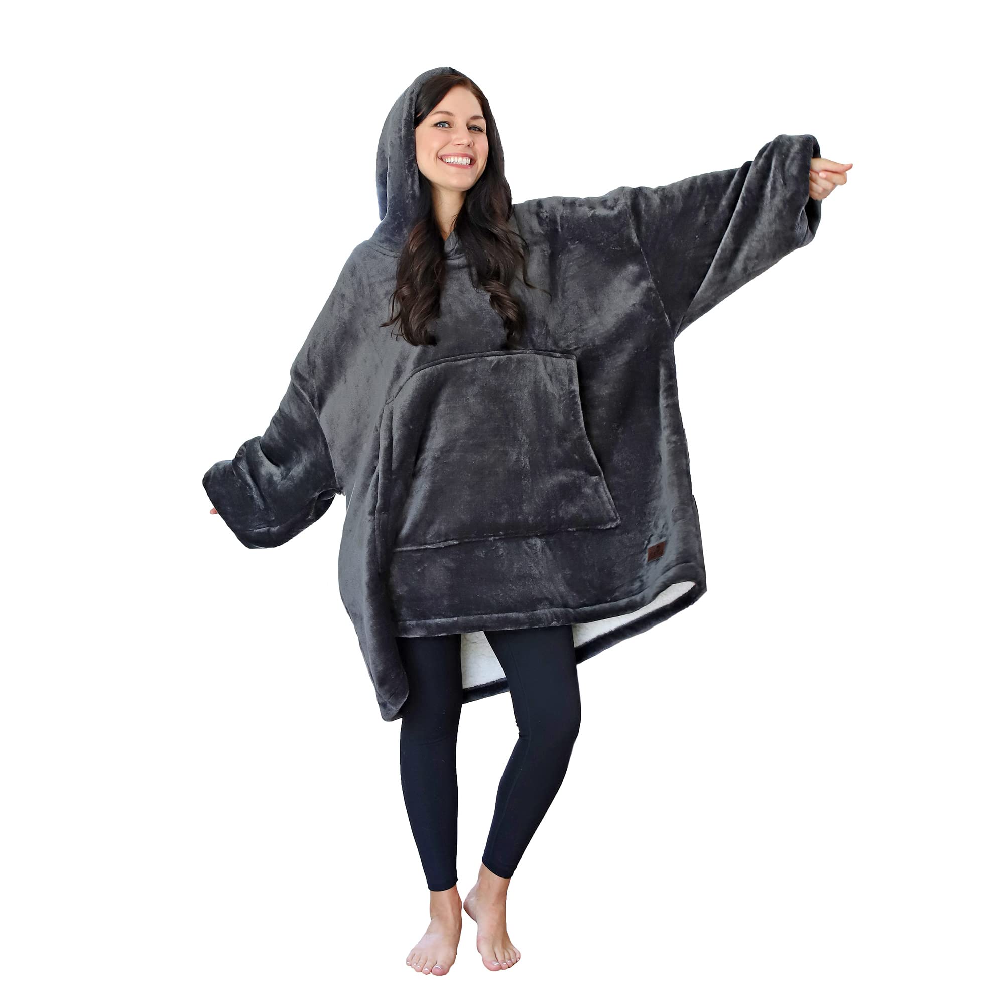 Catalonia Oversized Blanket Hoodie Sweatshirt, Wearable Sherpa Lounging Pullover for Adults Women Men
