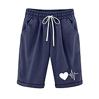 Athletic Shorts for Women, Womens Summer Cotton Linen Shorts Drawstring Casual Shorts Long Bermuda Shorts with Pockets