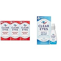 Clear Eyes Redness Eye Relief Eye Drops, 0.5 Fl Oz, Pack of 3 & Triple Relief Eye Drops, Relieves Redness & Calms Irritation, 0.5 Fl Oz
