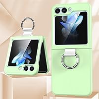 Ring Holder Matte Case for Samsung Galaxy Z Flip 5 4 3 Luxury Slim Ultra-Thin flip3 /flip4 /Flip5 Shockproof Hard Phone Cases Cover (Light Green,for Samsung Z Flip 4)