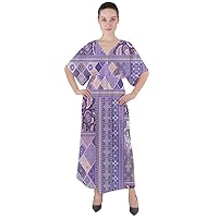 CowCow Womens Retro Colorful Retro Geometric Gem Triangle Abstract V Neck Boho Style Loose Maxi Dress