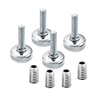 POWERTEC 71189 Furniture Leveler, Adjustable Leveling Feet w/ 3/8-16 Threaded Inserts, Non-Marring Pads, Heavy Duty Leg Levelers for Cabinets, Tables,Desk, Chair, Dresser, Sofa, Set of 4