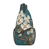 Almond Blossom Print Sling Bag Shoulder Sling Backpack Travel Hiking Chest Bag For Men Women