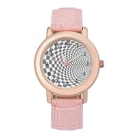 Psychedelic Vortex Black and White Women's PU Leather Strap Watch Fashion Wristwatches Dress Watch for Home Work