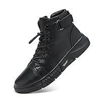 Men's High Top Cashmere Leather Boots Stylish Non-Slip Black Side Zipper Chukka Polo Boots Soft Sole Classic Business Boots
