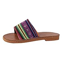 Pillow Slippers for Women Sandals Summer Ladies Fashion Summer Multicolour Stripe Printed Cloth Open Toe Casual Flat