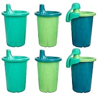 GreenGrown Reusable Spill-Proof Sippy Cups - Toddler Cups with Straws - Blue/Green - 6 Count