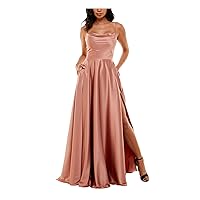 B. Darlin Womens Juniors Satin Pleated Evening Dress Tan 5/6