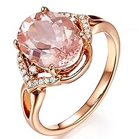 Kardy Fashion Unique Natural Orange Pink Morganite Gemstone with 0.17ct Diamond Solid 14K Rose Gold for Women Engagement Wedding Promise Band Set