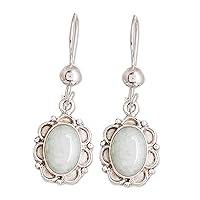 NOVICA Handmade .925 Sterling Silver Jade Flower Dangle Earrings Artisan Crafted Guatemala Gemstone [1.3 in L x 0.5 in W] 'Apple Princess of The Forest'