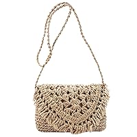 Van Caro Handwoven Cotton Straw Shoulder Bag Crochet Tassel Beach Bohemian Purse for Women
