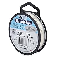 Beadalon 49 Strand Stainless Steel Bead Stringing Wire, 024 in / 0.61 mm, Silver Plated, 10 ft / 3.1 m