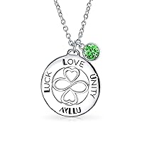 Amulet Talisman Intertwine Symbol Heart Infinity Clover For Love Luck Unity Inspirational Words Round Disc BFF Pendant Necklace For Women Teens .925 Sterling Silver Crystal 12 Birth Month Color