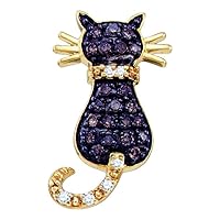 The Diamond Deal 10k Yellow Gold Cognac-brown Color Enhanced Diamond Kitty Cat Womens Pendant 1/3 Cttw