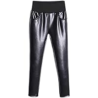 Black Vegan Leather Pants for Womens Stretchy Skinny High Waist Shaping Butt Lift Warm Thick Pants Plus Size