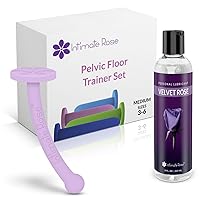 Intimate Rose Dilator Handle and Medium 4-Pack Silicone Dilators (Sizes 3-6) Medical Device for Pelvic Pain Relief and Velvet Rose Intimate Lubricant Vaginal Moisturizer 8oz.