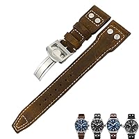 for IWC Pilot Mark PORTUGIESER Portofino WatchBands 20mm 21mm 22mm Leather Watch Strap Black Brown Watch Band for Men Bracelet (Color : Crazy Horse 1, Size : 22mm)
