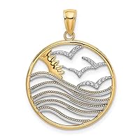 Charms Collection 14k w/Rhodium Sunset and Seagulls In Circle Pendant K9429
