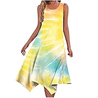 Women's Summer Sleevelesss Scoop Neck Sundress Loose Casual Swing Flowy Beach Tank Midi Dress Sundresses