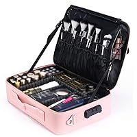Makeup Box Makeup Case Travel Makeup Bag Portable Travel Bag Artist Storage Bag with Adjustable Dividers AndWith Code Lock Cosmetic Bags (Color : Pink, Size : Large)