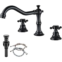 gotonovo 3-Hole Widespread Bathroom Faucet Double Cross Handle Mixer Tap for Bathroom Sink Deck Mount Hot Cold Water Matching Pop Up Drain Victorian Spout Oil Rubbed Bronze