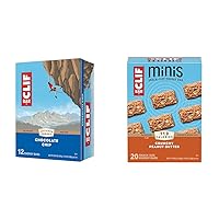 CLIF BAR - Chocolate Chip - Made with Organic Oats - Non-GMO - Plant Based - Energy Bars - 2.4 oz. (12 Pack) & Minis - Crunchy Peanut Butter - Non-GMO - Plant Based - 0.99 oz. (32 Count)
