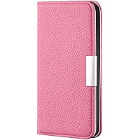 Case for iPhone 13 Mini /13/13 Pro/13 Pro Max, Shockproof Genuine Leather Wallet Case Card Slots TPU Shell Kickstand Magnetic Folio Cover Camera Protection (Color : Pink, Size : 13 6.1
