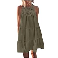Women's Summer Hollow Out Halter Dresses Casual Sleeveless A-Line Tiered Swing Sundress Beach Vacation Mini Dress