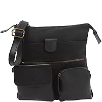 LECONI LE3011-C Canvas & Leather Small Shoulder Bag Handbag Women + Men Vintage Retro Style 28 x 30 x 5 cm